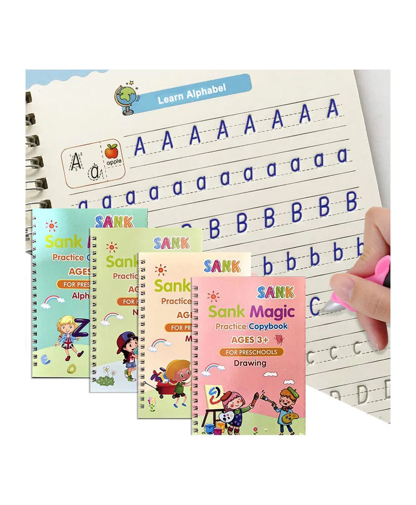Kids Magic Practice Book Set (4 Pcs) | Reusable Handwriting Books with Magic Pen