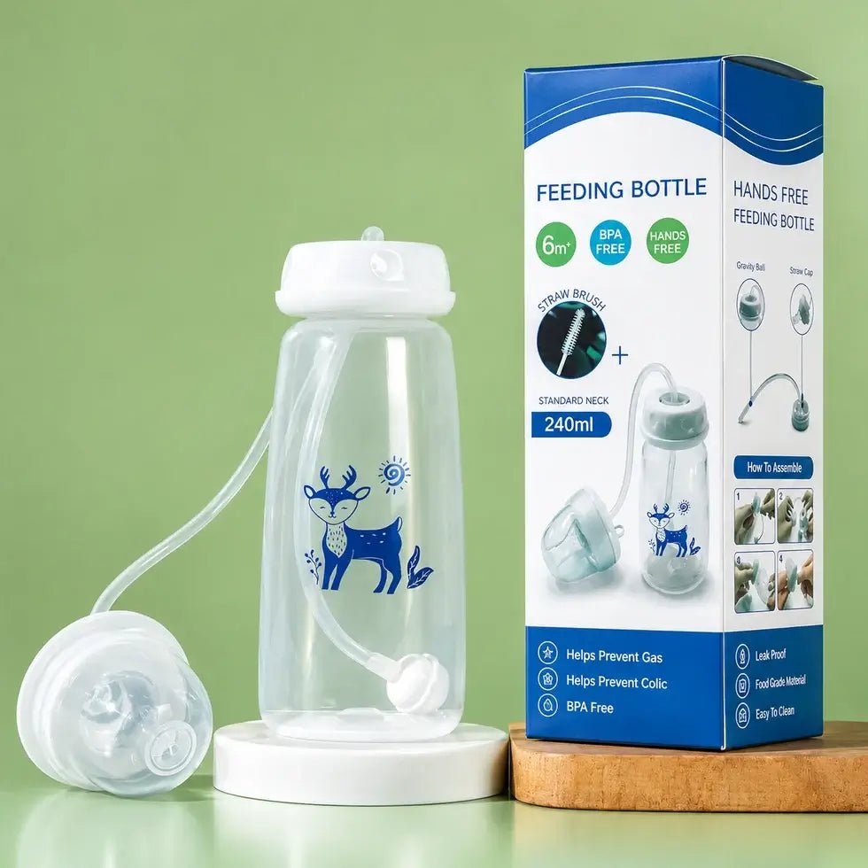 Hands-Free Baby Feeding Bottle with Straw – Self Feeding Bottle 240ml