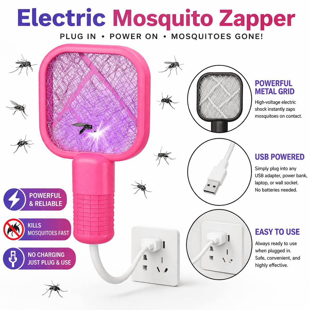 Mini USB Electric Mosquito Racket | Indoor & Outdoor Bug Killer