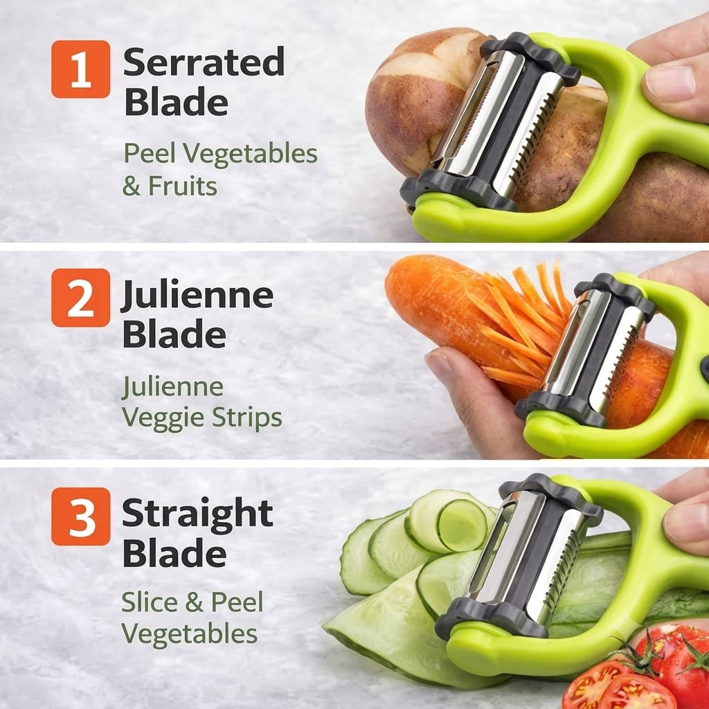 3 in 1 Stainless Steel Vegetable Peeler β Multifunction Kitchen Cutter & Slicer
