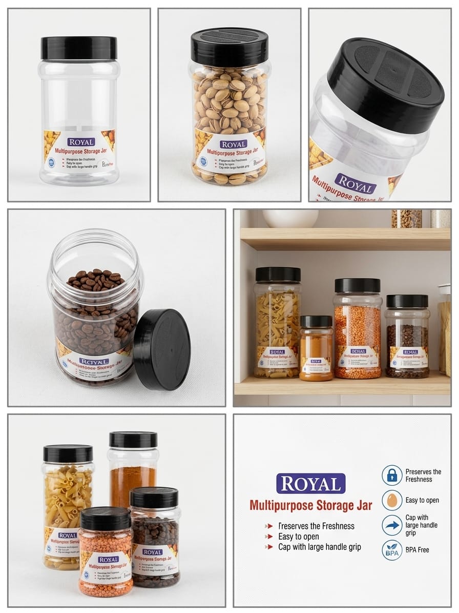 Kitchen Storage Jars Set of 3 β Airtight Multipurpose Plastic Containers with Lids