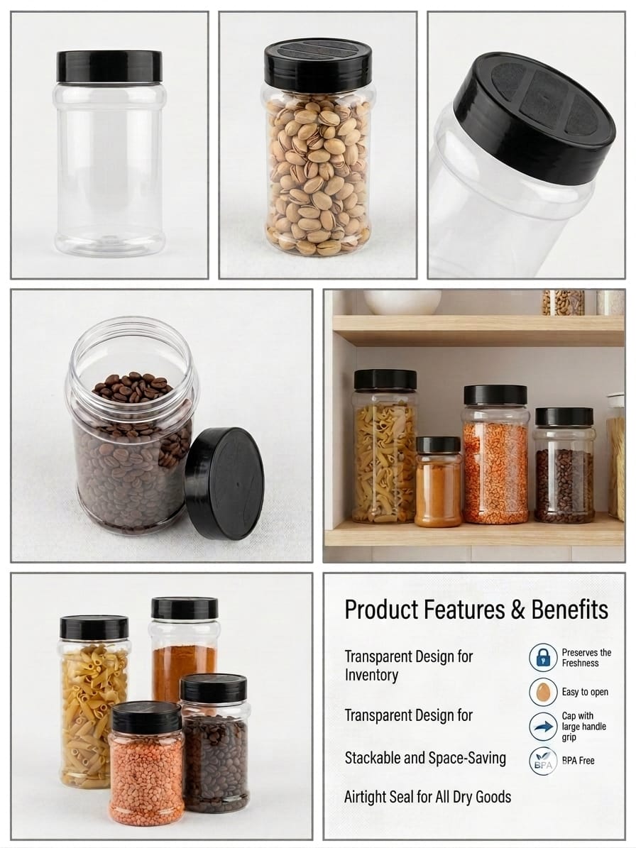 Kitchen Storage Jars Set of 3 β Airtight Multipurpose Plastic Containers with Lids