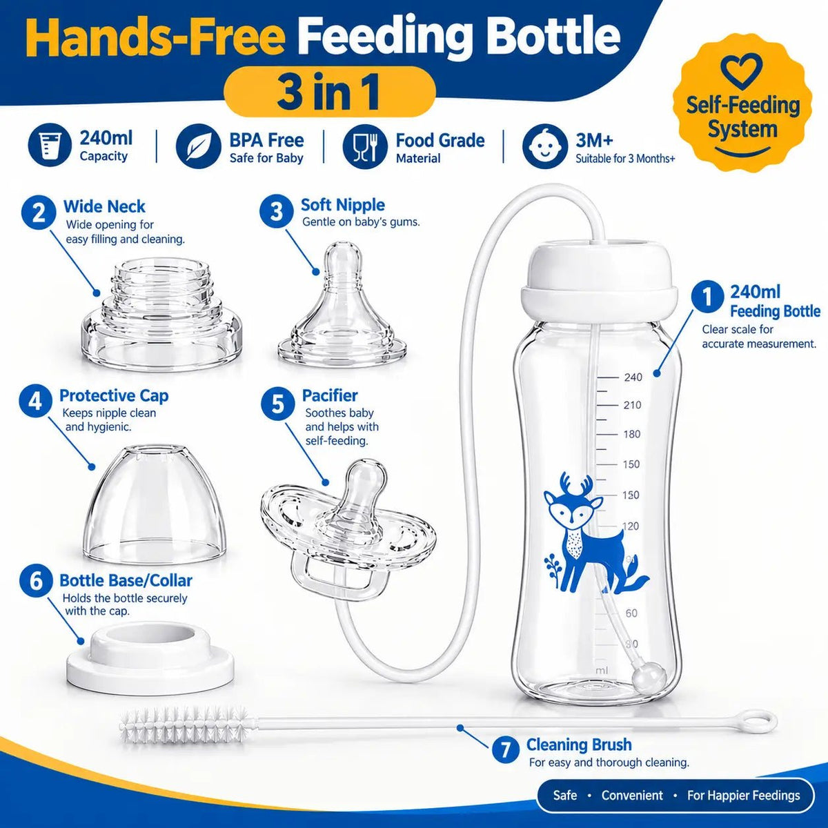 Hands-Free Baby Feeding Bottle with Straw – Self Feeding Bottle 240ml