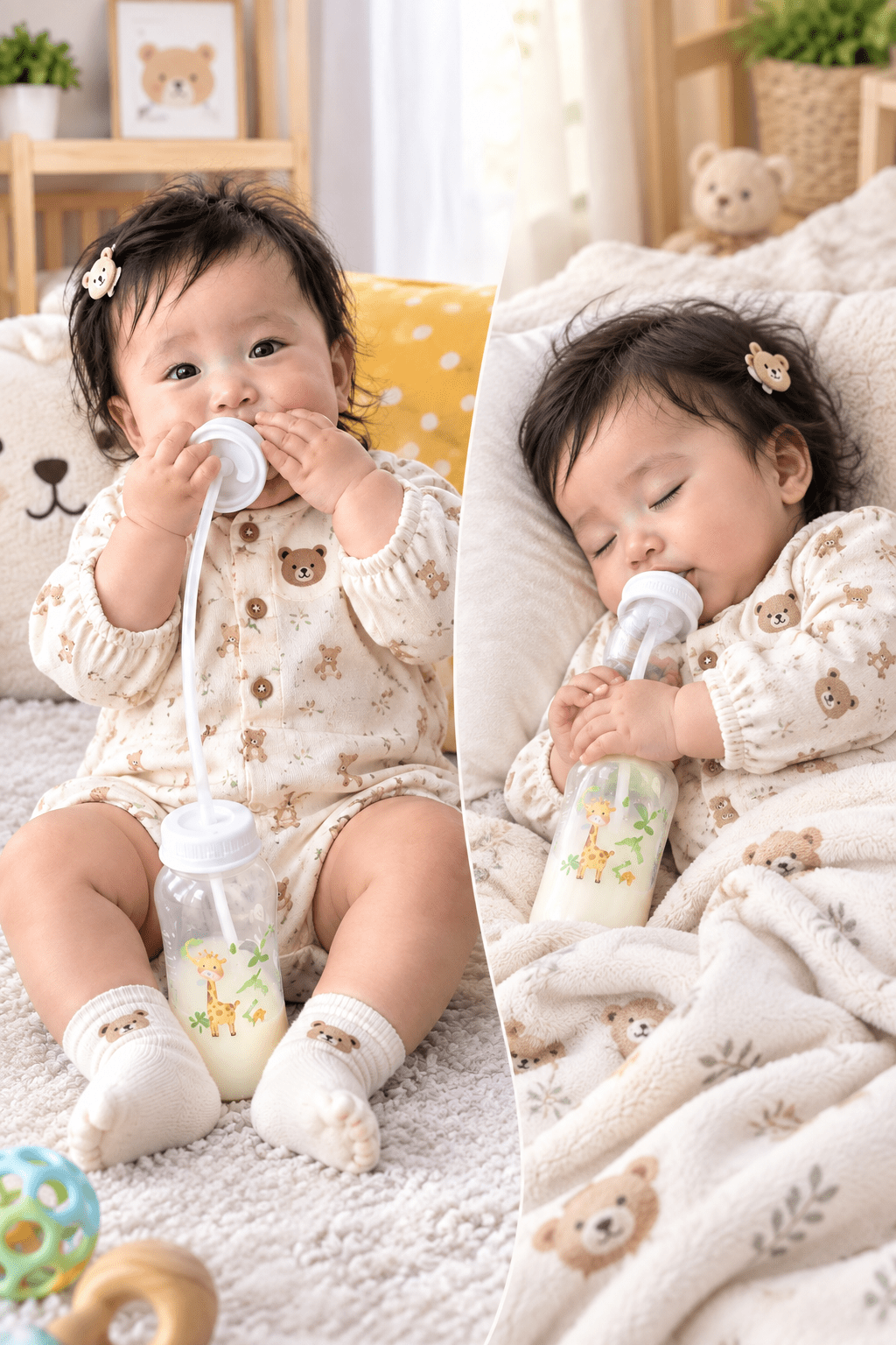 Hands-Free Baby Feeding Bottle with Straw – Self Feeding Bottle 240ml