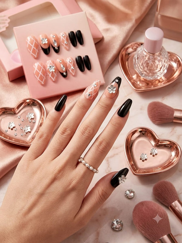 Pack of 2 3D Floral Glitter Press-On Nails – Luxury Nail Set