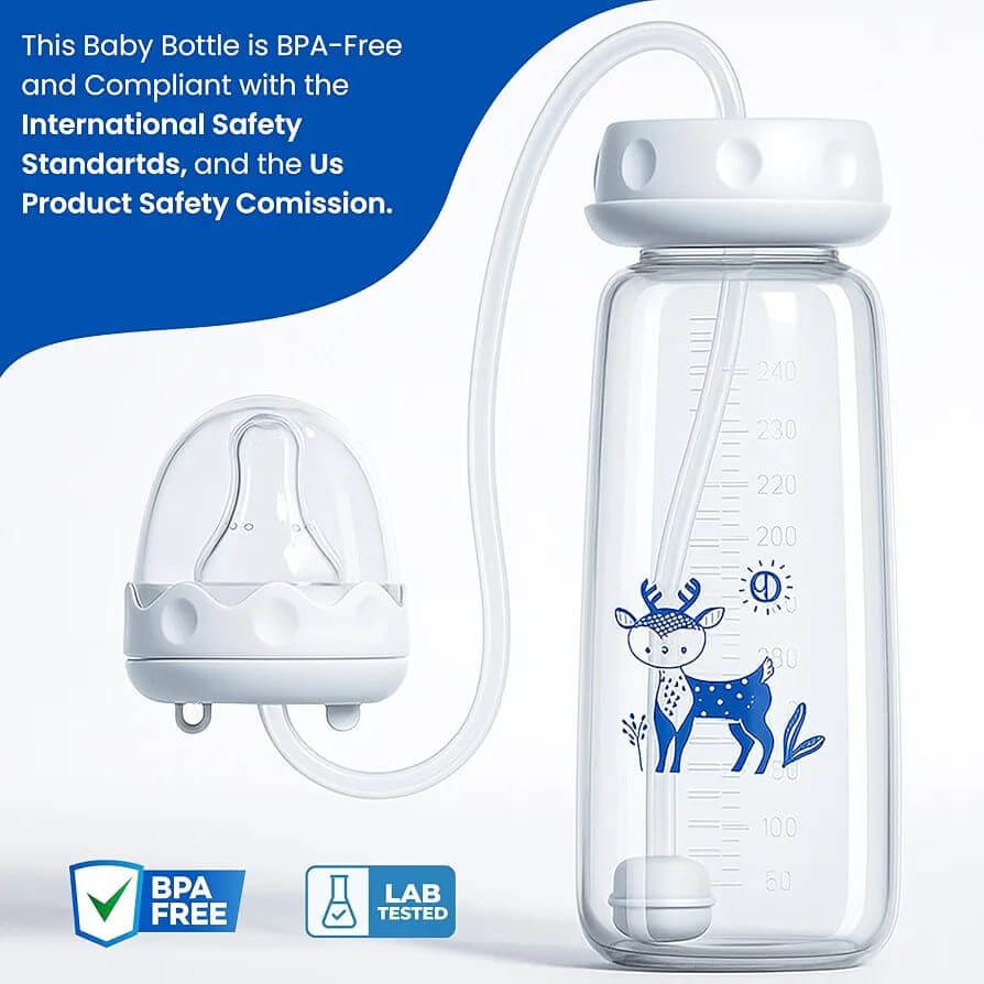 Hands-Free Baby Feeding Bottle with Straw – Self Feeding Bottle 240ml