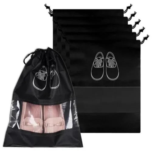 Set of 5 Travel Shoe Storage Bags – Dustproof Drawstring Shoe Organizer with Transparent Window